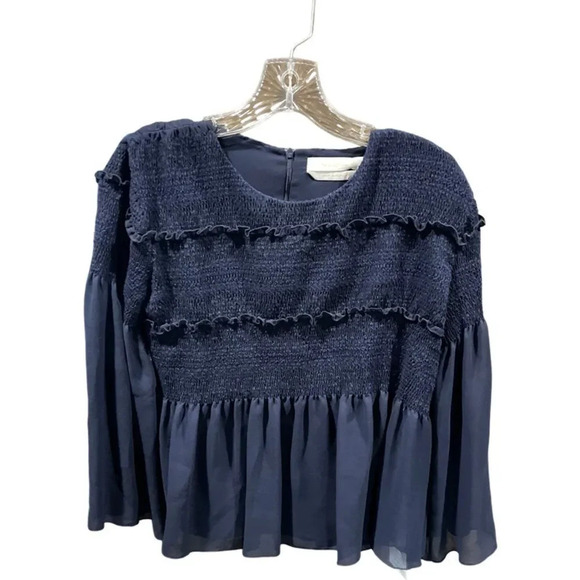 See by Chloe Navy Peplum top 3/4 sleeve top medium/sz 38 EUC - Picture 5 of 10